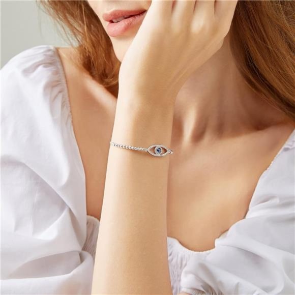 Guardian Gaze: 18K Gold Plated Silver Evil Eye Bracelet - Picture 2 of 6